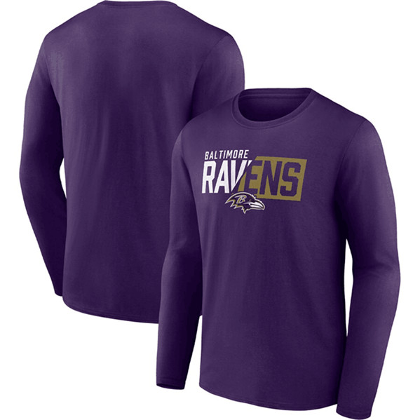 Men's Baltimore Ravens Purple One Two Long Sleeve T-Shirt - Click Image to Close